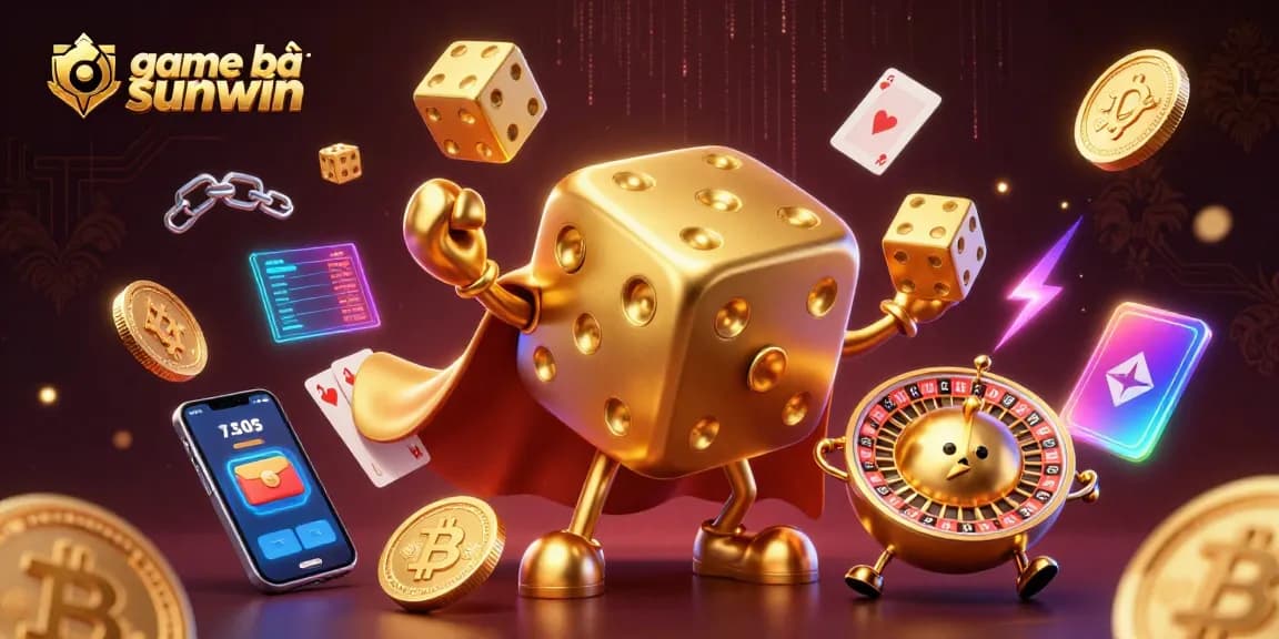 Engage with game bài sunwin through a vibrant 3D casino world filled with golden dice and crypto elements.