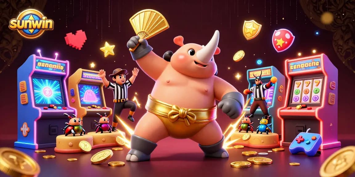 Experience the excitement of sunwin casino with a dynamic scene of gaming action and vibrant characters.