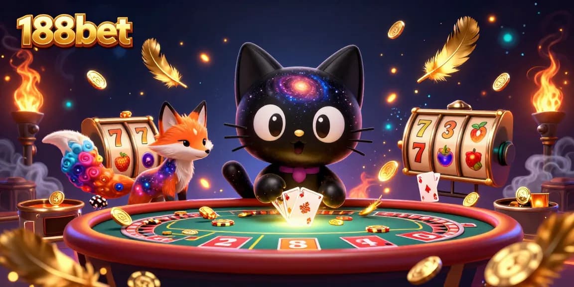 Join the vibrant casino scene with 188bet’s captivating characters pulling in golden chips and cards.
