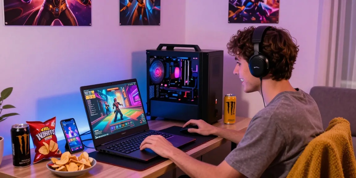 Situs slot deposit 10 ribu gaming scene with vibrant lights and cozy atmosphere