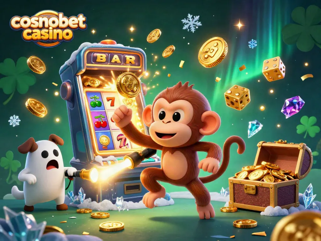 Experience thrilling gaming action at Cosmobet Casino, featuring lively characters and vibrant slot games.