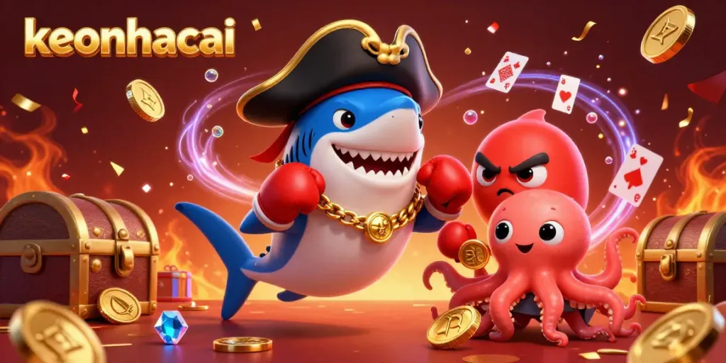 Engage in thrilling gameplay with keonhacai characters in a vibrant casino scene filled with excitement.