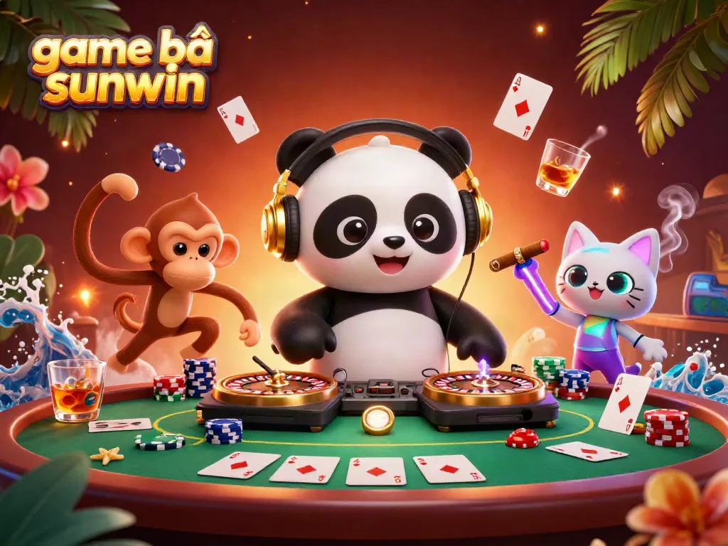 Experience the excitement of game bài sunwin with a lively DJ panda and colorful casino elements in motion.