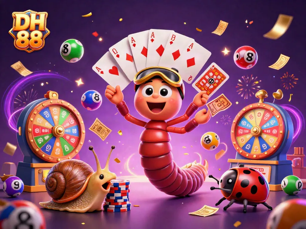 Experience the vibrant casino vibe at DH 88 with colorful lottery elements raining down.