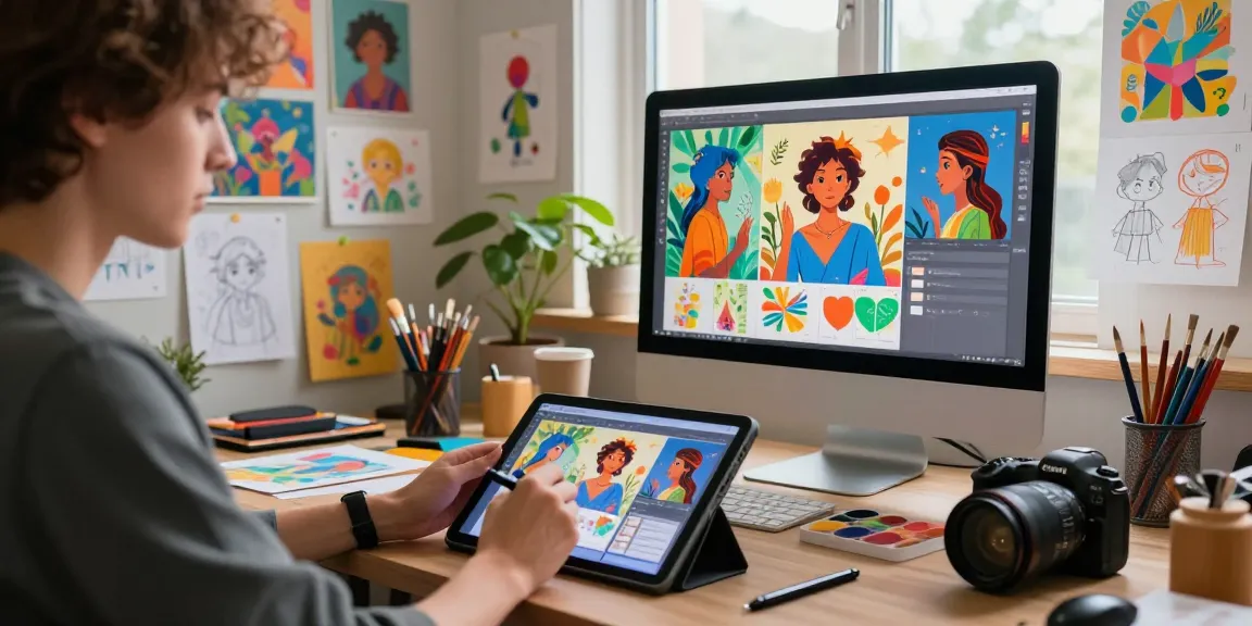 Artist using juicy ai to create vibrant interactive visuals in a bright studio