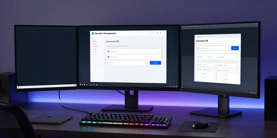 Buy .uk domain management software in an innovative developer workspace.