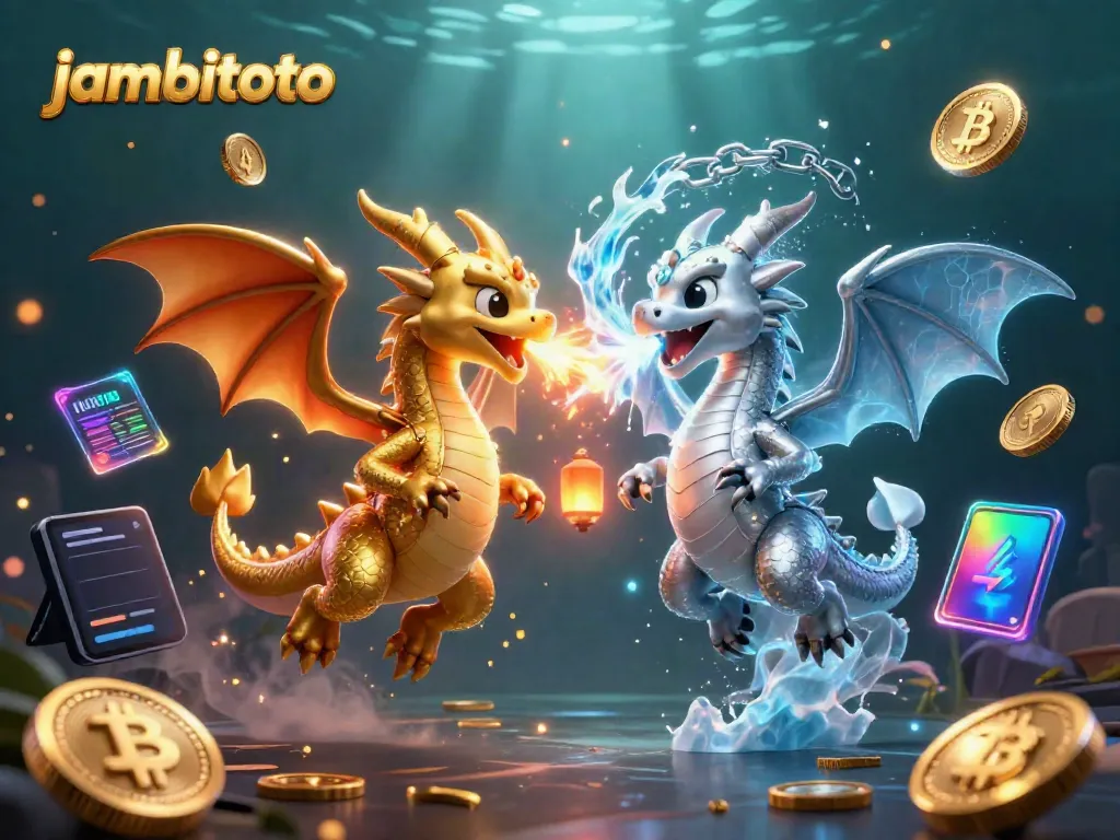 Engage with jambitoto as gold and silver dragons create a dynamic casino scene.