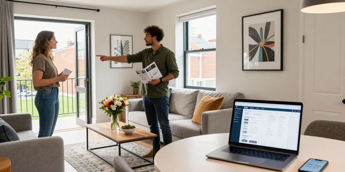 Airbnb co-host services Bristol welcoming host in stylish modern living room, showcasing local attractions and inviting atmosphere.
