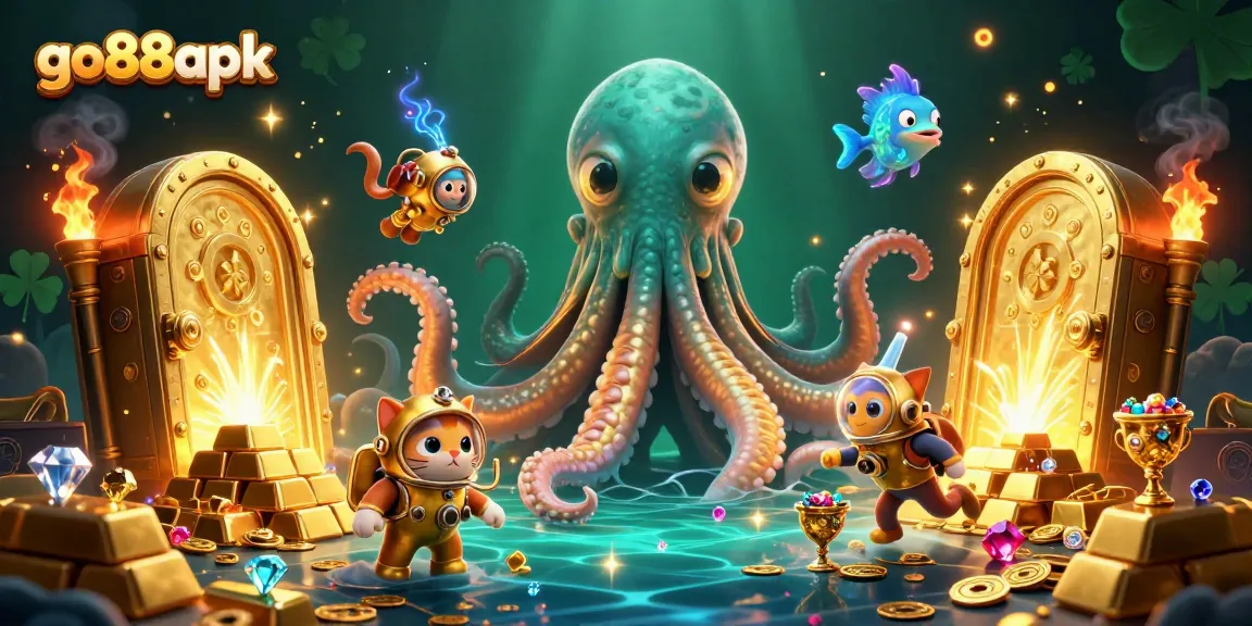 Experience the thrill of gaming with go88apk, featuring an exciting ocean-themed adventure with a kraken, diving cat, and treasure.