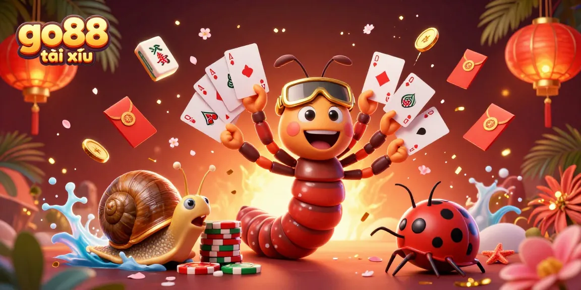 Experience go88 tài xỉu with lively characters and exciting game elements in this vibrant illustration.