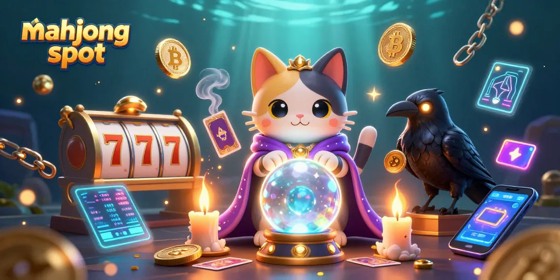 Engage with the exciting mahjong slot experience featuring a mystic fortune teller cat and animated slot elements.