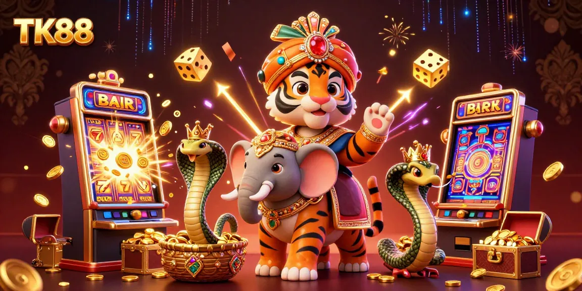 Experience exciting TK88 casino gameplay with vivid illustrations of characters and treasures.