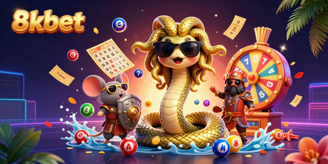 Play vibrant games and win prizes with 8xbet's colorful lottery and casino scenes.