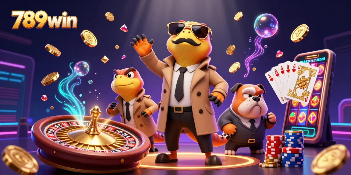 Experience the thrill of 789win with raptors in a trench coat and a bouncer at a VIP casino.