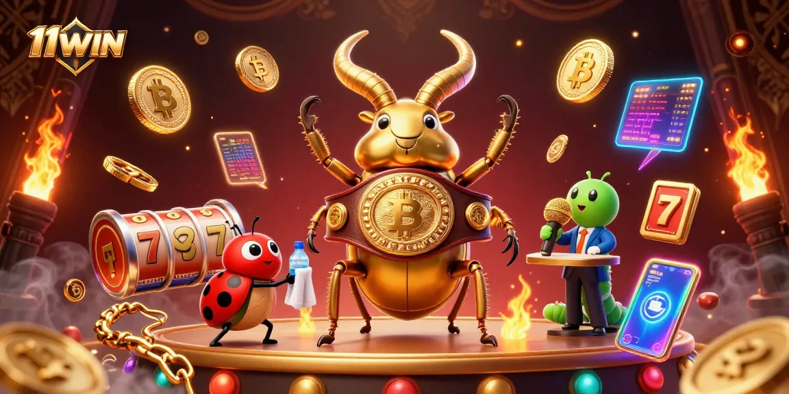 Engage in thrilling gameplay at 11WIN with a dynamic illustration showcasing an exciting casino atmosphere.