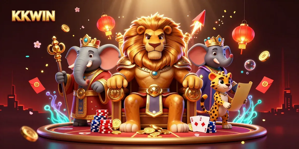 Join KKWIN for a thrilling poker adventure surrounded by gold coins and festive elements.