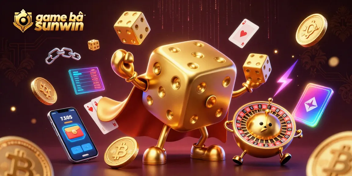 Engage with game bài sunwin through a vibrant 3D casino world filled with golden dice and crypto elements.