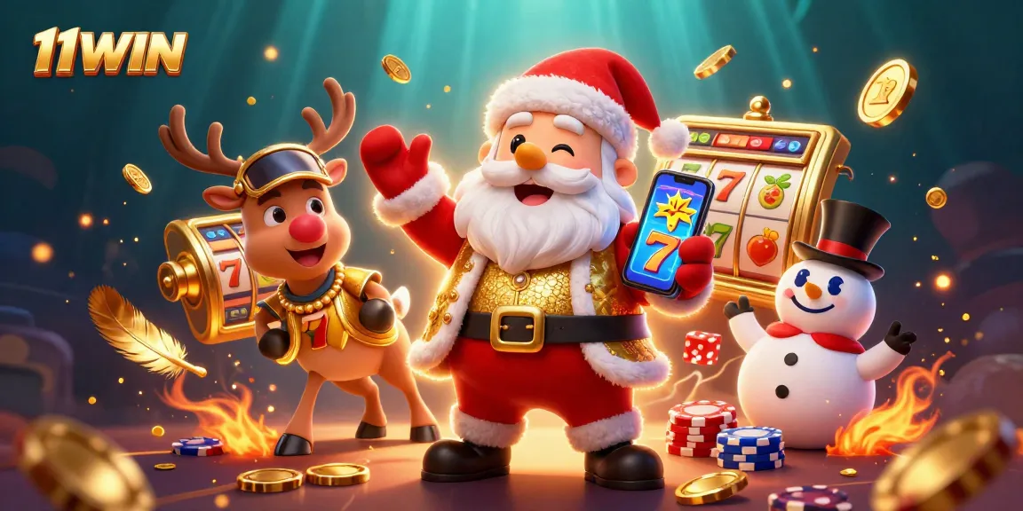 Spin the jackpot slots with 11WIN’s festive Santa, reindeer dealer, and poker chip snowman.