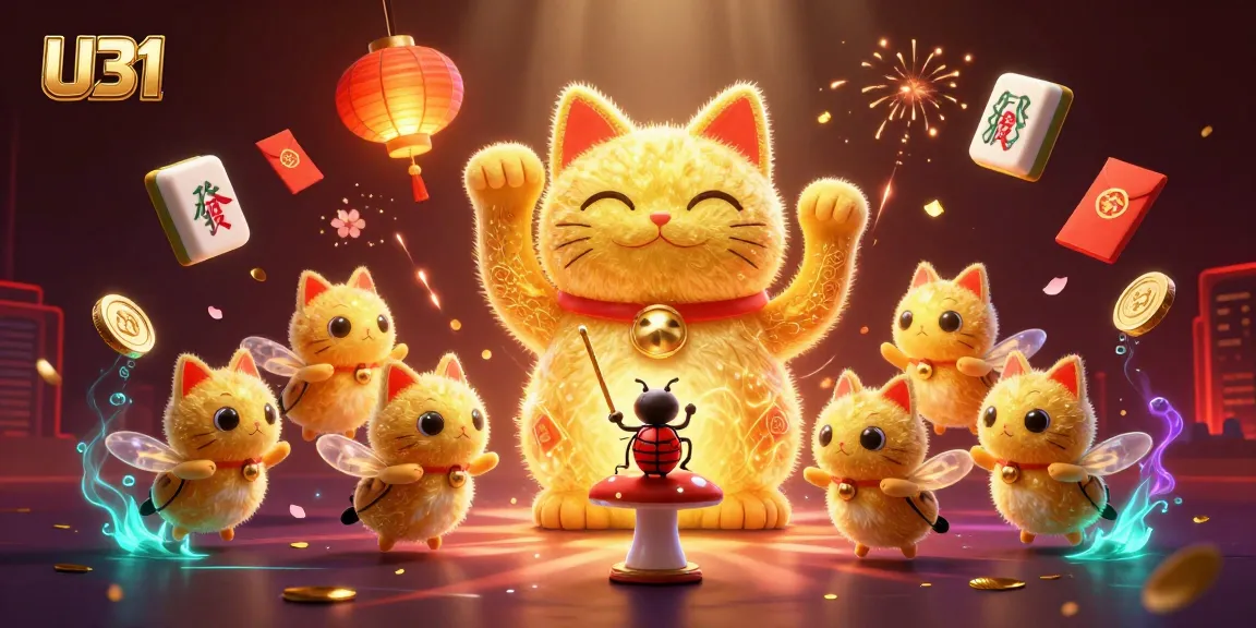 Win big at U31 with a dynamic scene of a lucky cat and vibrant casino elements.
