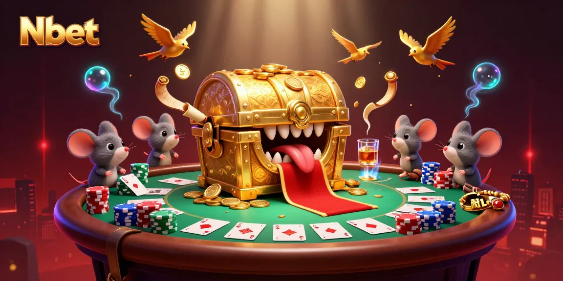 Nbet captures excitement with a vibrant 3D cartoon scene showcasing an adventurous treasure chest and mice.