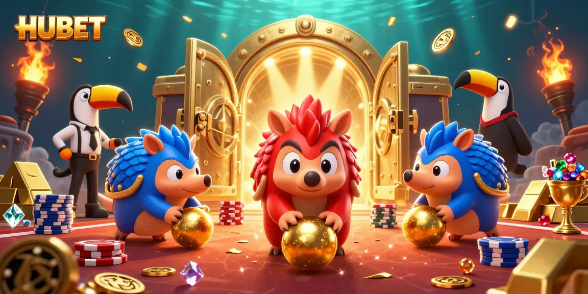 HUBET showcases a dynamic 3D scene of rival pangolins rolling golden balls amidst poker chips